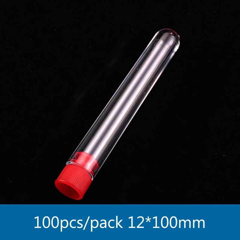 

100 pieces/pack 12*100mm Lab Transparent Plastic Test Tube with cap Chemistry Laboratory RIA Tube
