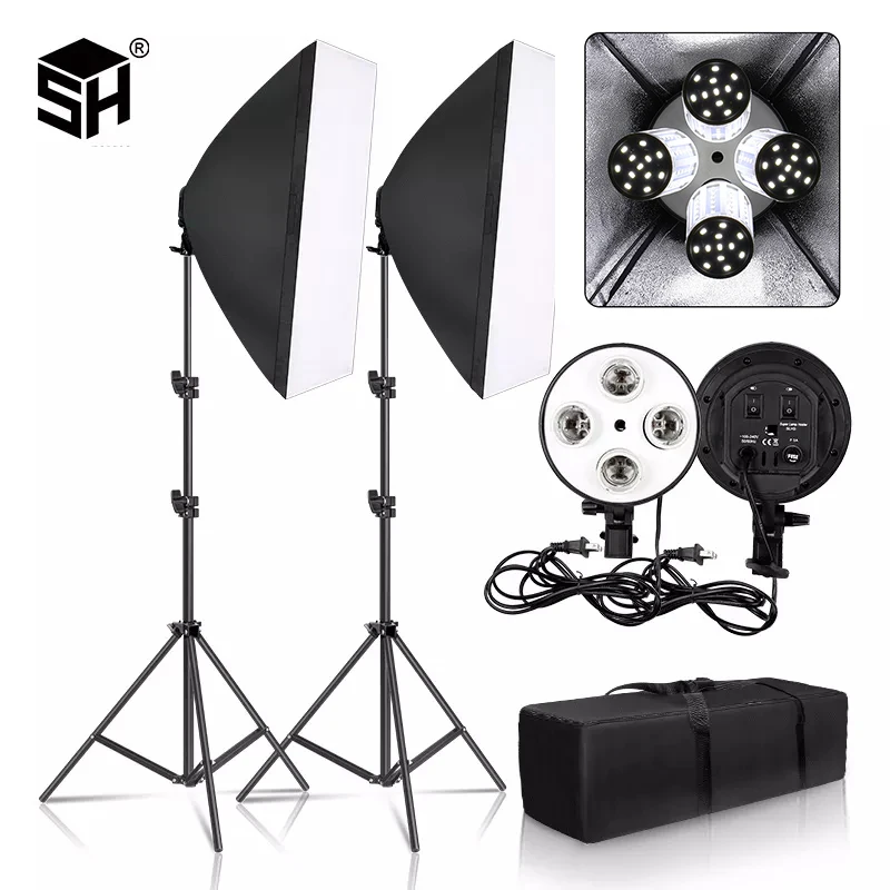 Sh 50X70Cm Fotografia Quattro Lampade Softbox Kit Softbox Kit Di Illuminazione Soft Box Equipment E27 Base Per Photo Studio Kit Shooting