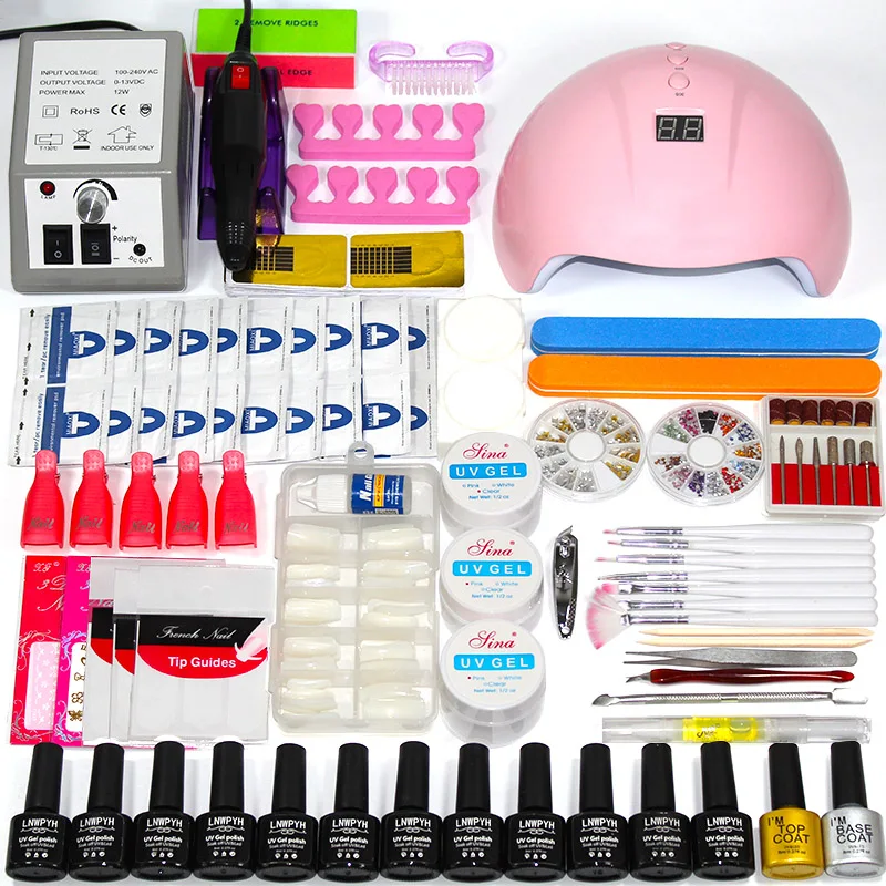 36w led lamp Лак для ногтей kit12/10 цветов гель лак для ногтей комплект маникюрного геля для Лаки Нейл-арт Набор 36/48/54W УФ-лампы для ногтей Сушилка электрическая дрель комплект - Цвет: 36w led lamp