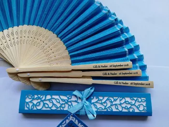 

70 pcs/lot Personalized Luxurious Silk Fold hand Fan in Elegant Laser-Cut Gift Box +Party Favors/wedding Gifts+printing