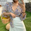 2021 Spring Prairie Chic Tops Blusas Girl Next Door Fashion Style Women Floral Print Chiffon Single Breasted Button Shirts 4