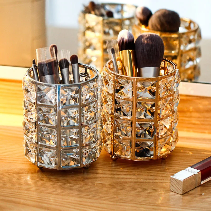 

Makeup Tools Storage Box European Retro Glass Golden crystal Cosmetics Finishing Box Storage Organizer Desktop Decoration
