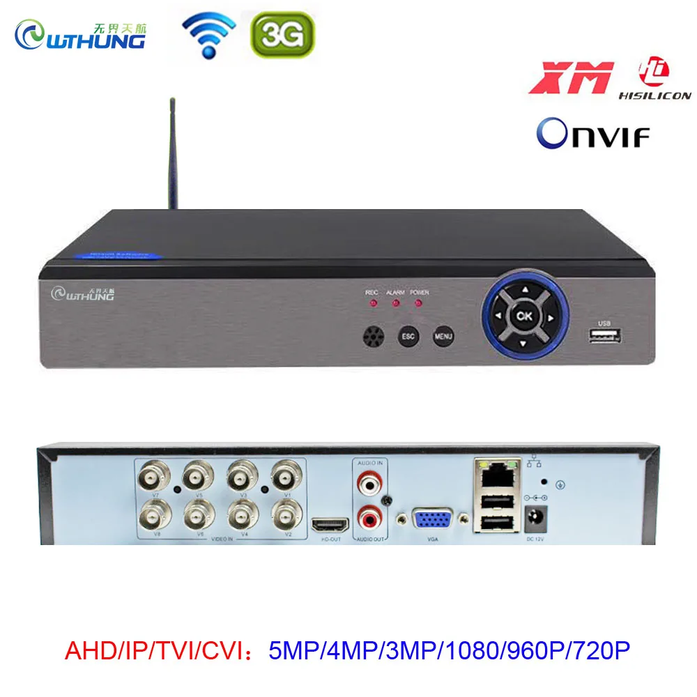 Wi-Fi 8 каналов 5 в 1 гибрид видео Регистраторы 8CH 5MP DVR H.265+ Hi3521D XVi TVi CVI IP NVR P2P для домашнего видеонаблюдения 5MP 4MP 1080P Камера