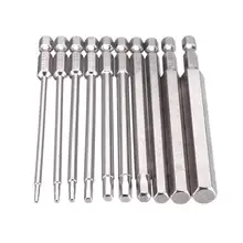 10 pçs 100mm 1/4 Polegada shank s2 aço hex cabeça allen chave de fenda bit broca conjunto