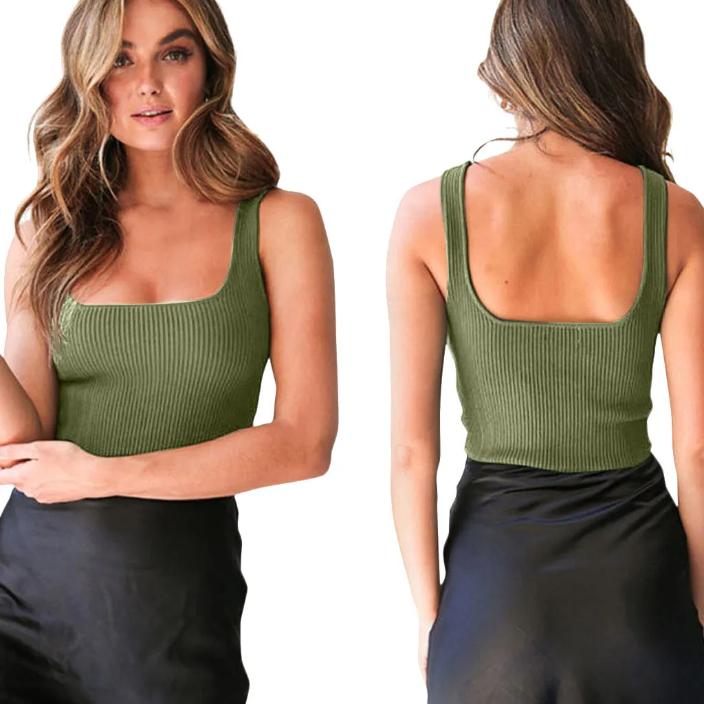Women Solid Tank Top Ladies Sexy Camisole Short Sleeveless Slim Shirt Tops Fashion Blouse Halter Crop #BL2 | Женская одежда