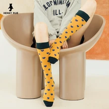 Новинка; Жаккардовые Женские носки до икры с принтом в виде сердечек; сезон осень; модные милые Гольфы с сердечками персикового цвета для девочек; милые цветные носки наивысшего качества