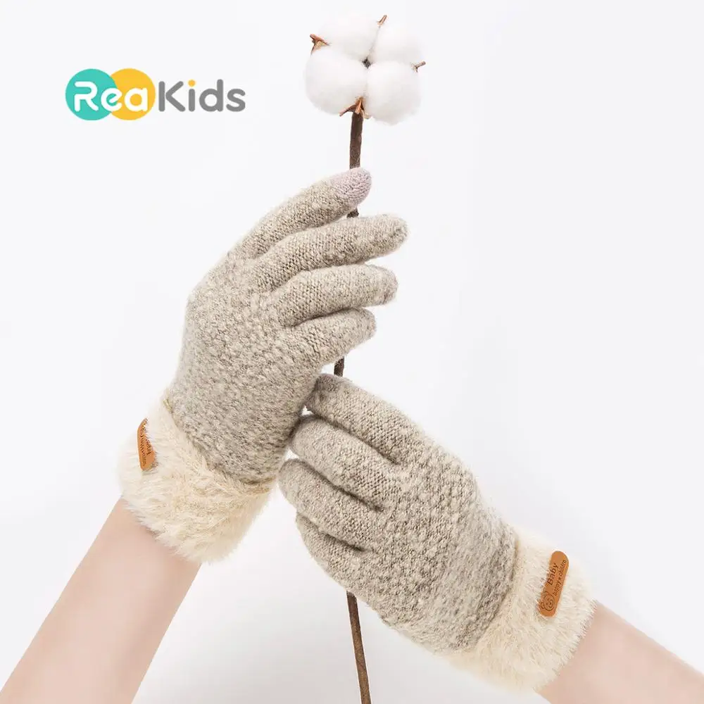 REAKIDS/ новые зимние детские женские перчатки теплые детские перчатки с сенсорным экраном однотонные хлопковые уличные перчатки для мальчиков