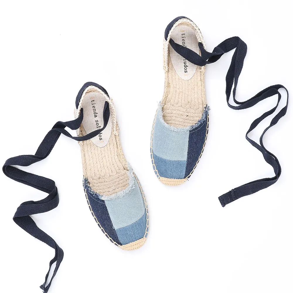 2021 Nieuwe Top Denim T-Strap Platte Met Katoen Stof Open Sandalias Mujer Sandalen Sapatos Mulher Womens Espadrilles Platte schoenen