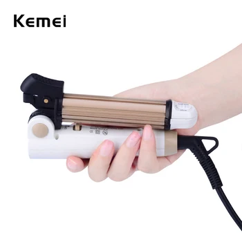 

Kemei 3 in 1 Foldable Hair Curler multifunctional Fast Heating Mini Ceramic Curling Iron+ Hair Straightener Flat Iron+Corn Plate