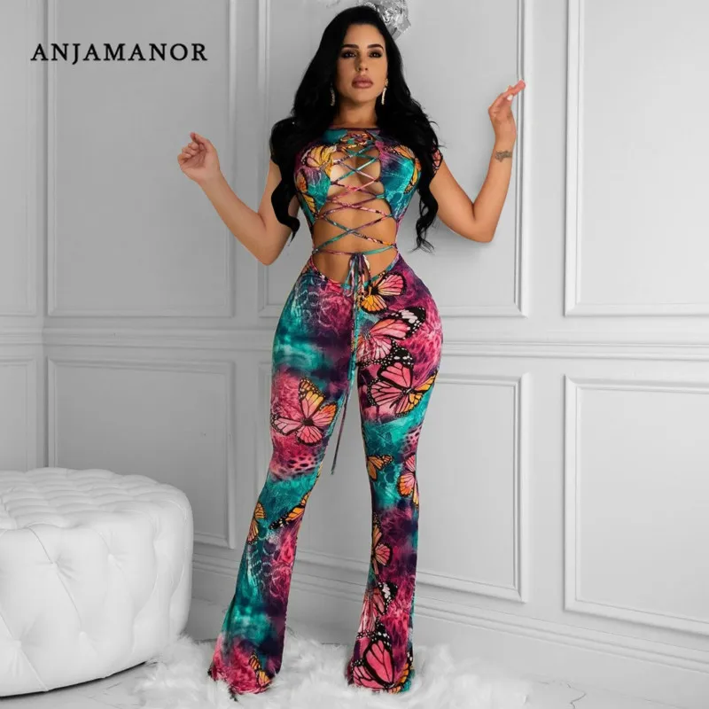 ANJAMANOR Butterfly Tie Dye Sexy Jumpsuit Women Summer 2020 Clubwear One Piece Outfit Lace Up Hollow Bodycon Rompers D35-CI30 ANJAMANOR Butterfly Tie Dye Sexy Jumpsuit Women Summer 2020 Clubwear One Piece Outfit Lace Up Hollow Bodycon Rompers D35-CI30