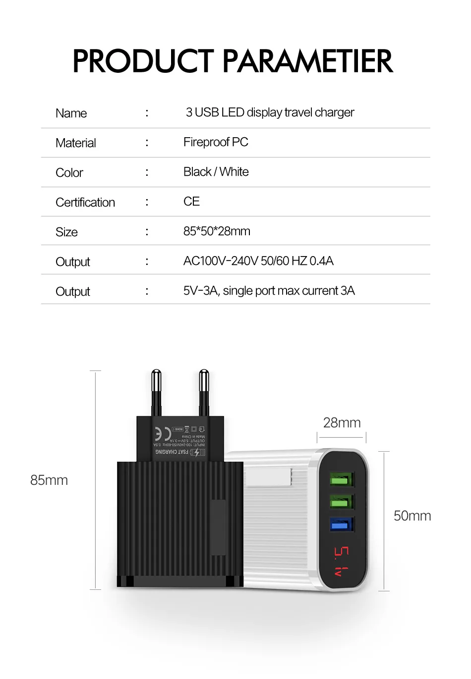 Цифровой светодиодный дисплей зарядное устройство для телефона 3 порта USB 3A универсальное умное быстрое зарядное устройство для iPhone 11pro samsung дорожный настенный адаптер питания