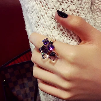 

Fashion Female Big Square Crystal Ring Charm Vintage Party Wedding Band Ring Unique Adjustable Engagement Rings For Women