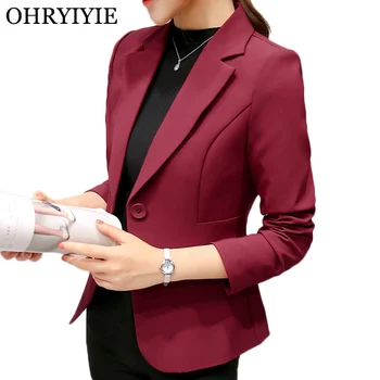 

OHRYIYIE Red/Blue Women's Blazers and Jackets Suit 2019 Spring Autumn Single Button Ladies Blazers Women Office Tops Coats Wb001