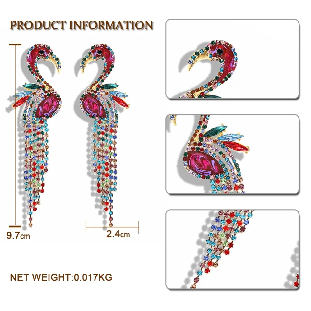 Dvacaman ZA, Кристальные серьги в виде птиц, висячие серьги для женщин, длинные висячие серьги с кисточками, свадебные украшения, INS