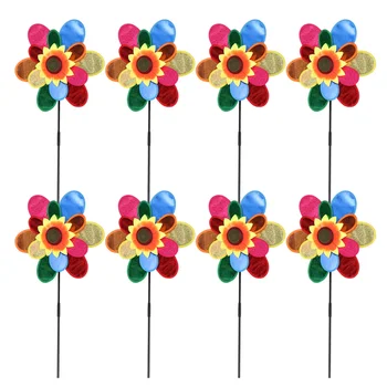 

8PCS DIY Double-layer Sequin Sunflower Shape Pinwheel Outdoor Kids Windmill Plaything Creative Educational Toy (Colorful)