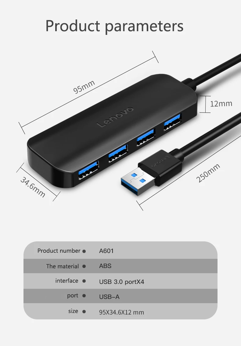 Lenovo USB разветвитель высокоскоростной 4-портовый концентратор мульти-интерфейс док удлинитель док-конвертер к USB3.0 сплиттер