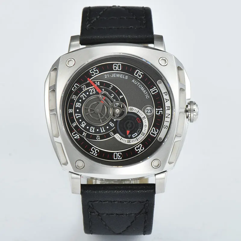 

2021 new Parnis 47mm Top Mechanical Men Watch Miyota 8219 Automatic Movement Sapphire Glass Leather Strap luxury Wristwatch