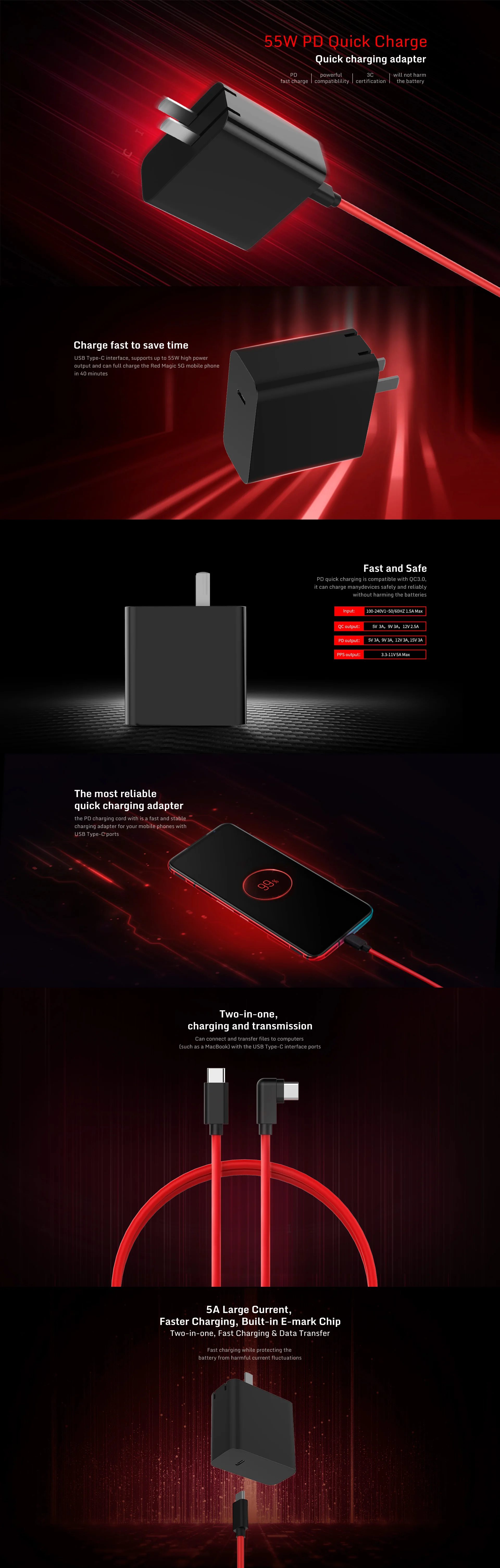 100% Original Nubia 66W PD Quick Charger Power Adapter Fast Charger Nubia 120W GaN Quick Charger Type-C usb c 5v 3a