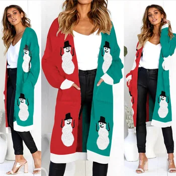 

Brand New Women Snowman Christmas Tree Sweater Cardigan Coat Autumn Winter Warm Plus Long Oversized Knit Sweaters Jumper .