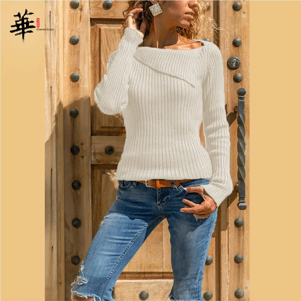 Осень Зима Тонкий вязаный мягкий теплый пуловер свитер с длинным рукавом Женские Свитера Топ джемпер женские пуловеры размера плюс 5XL - Цвет: White