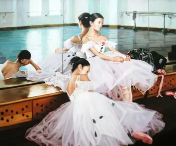 

Hand Painted Oil Painting Asian Ballet Dancer Young Ballerina Girl Training Room
