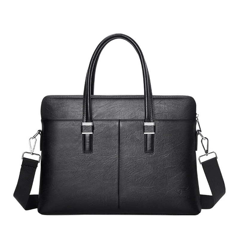 Male Leather Briefcase for Men Computer Bag Expandable Laptop Handbag