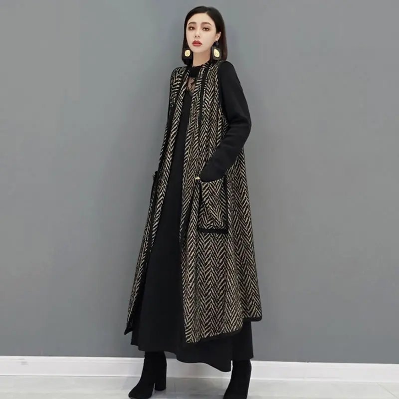 XITAO Single Breasted Striped Vests Coats Women 2021 Autumn Personality Fashion Looseturn-down Collar Sleeveless Vests GWJ0863