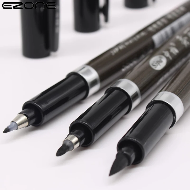 EZONE 3PCS Brush Pen Student Stationery for School 2021 Calligraphy Art Drawing Marker Pens Office Supplies Gift | Канцтовары для