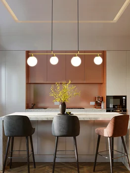 

Modern Golden/black Colour Strip Simple LED Chandelier Restaurant Lighting Nordic Dining Table Glass Ball Hanging Lamp LED Bulbs