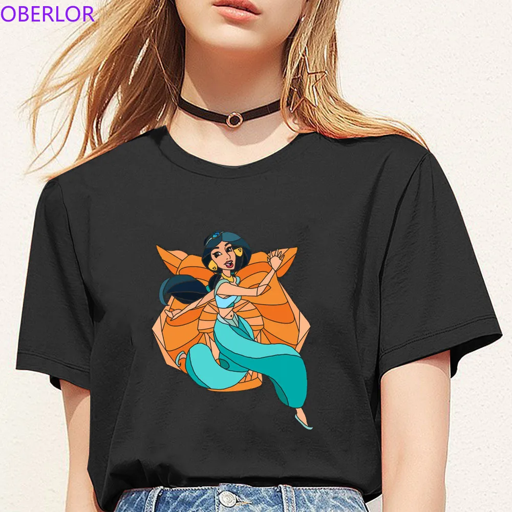 

Femme Harajuku Aesthetics Tshirt Camiseta Mujer Kawaii Print Princess Jasmine Graphic Tees Women Tops Black T Shirt Streetwear