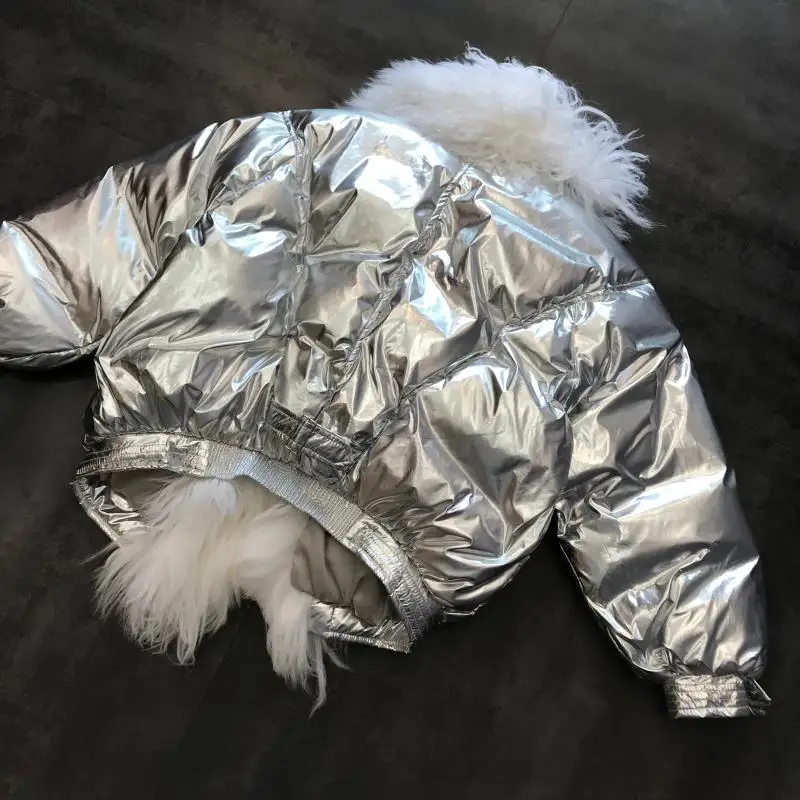 Зимняя короткая парка для женщин, новинка, большое натуральное пальто из овечьей шерсти, глянцевое пальто для девушек, теплая хлопковая стеганая Женская куртка и пальто Nancylim