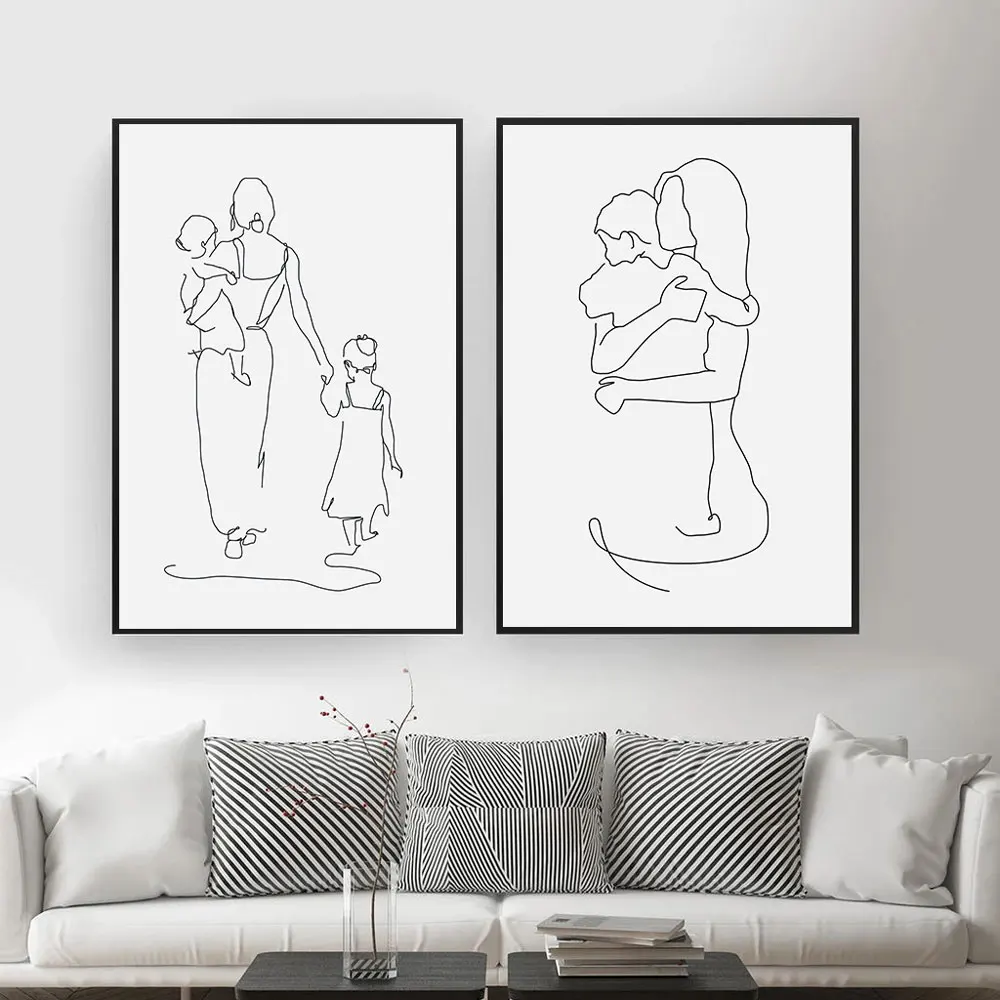 Mother-and-Daughters-Son-Art-Line-Drawing-Posters-Abstract-Minimalist-Wall-Art-Canvas-Print-Painting-Moder (2)
