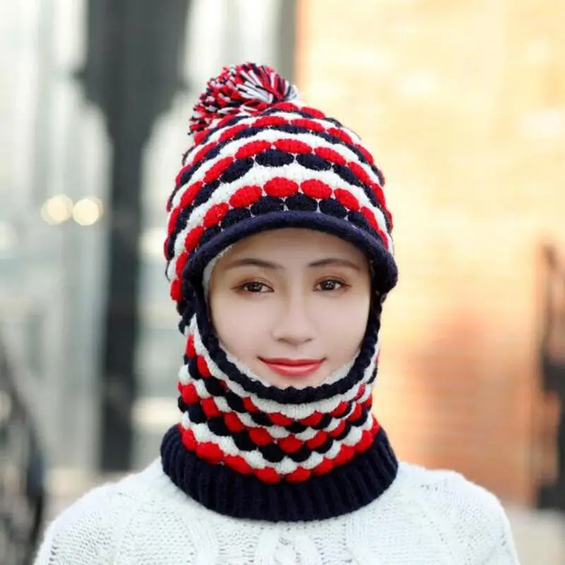 Зимний женский шарф шапка ожерелье защитная маска Аксессуары для девочек велосипедный теплый шарф вязаная шапка защита для ушей Женский головной убор шарф