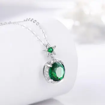 

Silver Pendant For Women Sterling 925 Silver Cute Pendants Necklace Bohemia Flower Round Emerald Gems With Diamond Fine Jewelry
