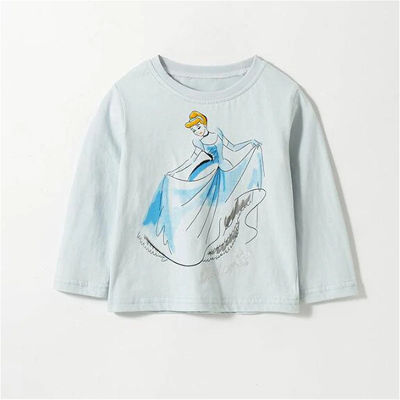 Disney Cinderella Princess Autumn Baby Girls T-Shirt Cartoon Childen Cotton Tees T Shirt Kids Birthday Party Top Clothing Shirts