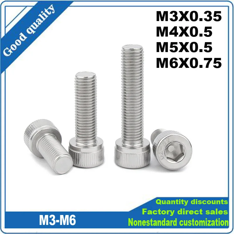M3 M4 M5 M6 шаг 0 35/0 5/0 75 мм 304 Нержавеющая сталь A2-70 тонкая резьба Шестигранная головка