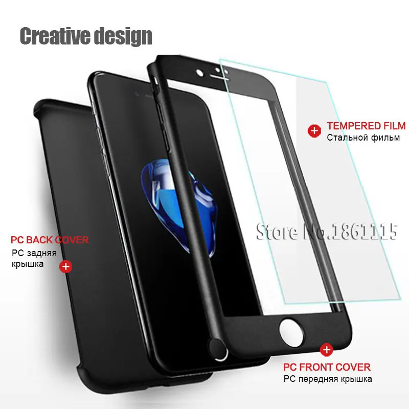 Чехол для телефона с полным покрытием 360 градусов iPhone 12 11 Pro Max X Xs Xr 7 8 Plus закаленным
