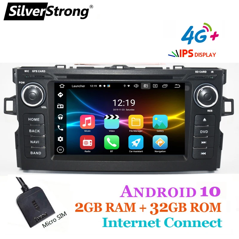 SilverStrong 4G Carplay 32 ГБ Android10.0 автомобильный 2DIN для TOYOTA AURIS хэтчбек sim модем DVD
