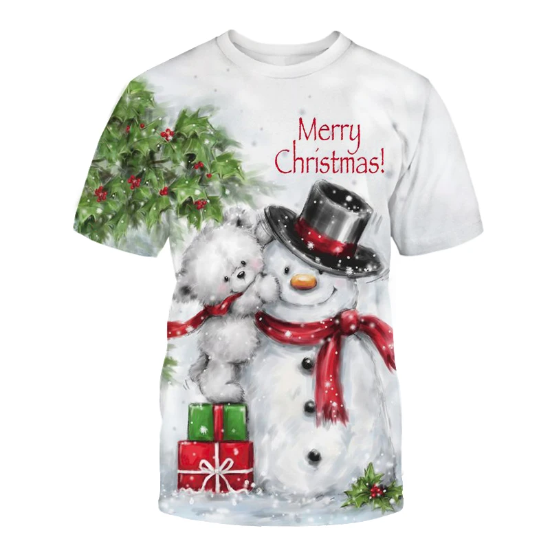 

Funny T-shirt Christmas T-shirt Youth Leisure Santa Claus T-shirt 3D Snowman Printing Party T-shirt printing short sleeves