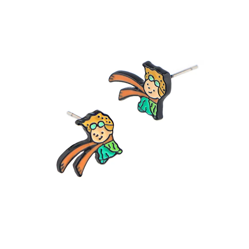 K629 Le Petit Prince and Fox милые аниме из мультфильмов серьги-гвоздики для женщин дети эмаль пирсинг серьги ювелирные подарки для девочек
