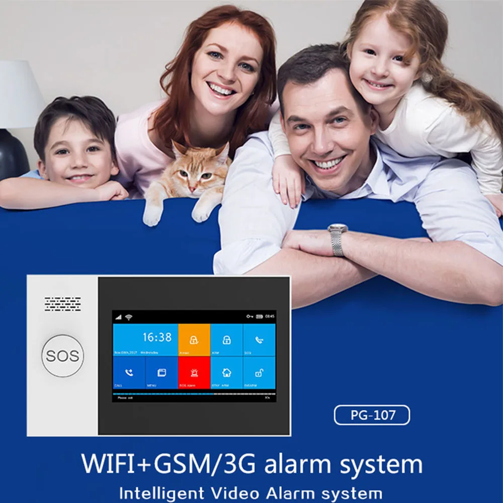 탑 투야 PG-107 와이파이 GSM 홈 보안 경보 시스템 앱 제어 리모컨 창 센서, 1080P IP 카메라 스마트 알람