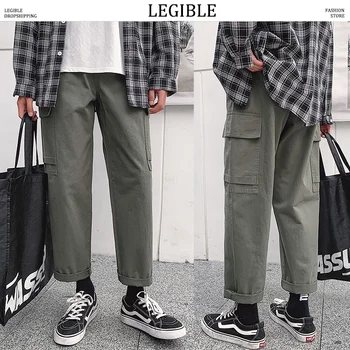 

LEGIBLE Spring Autumn Straight Cargo Pants Mens Casual Streetwear Joggers Pants Male Solid Korean Fashions Pants