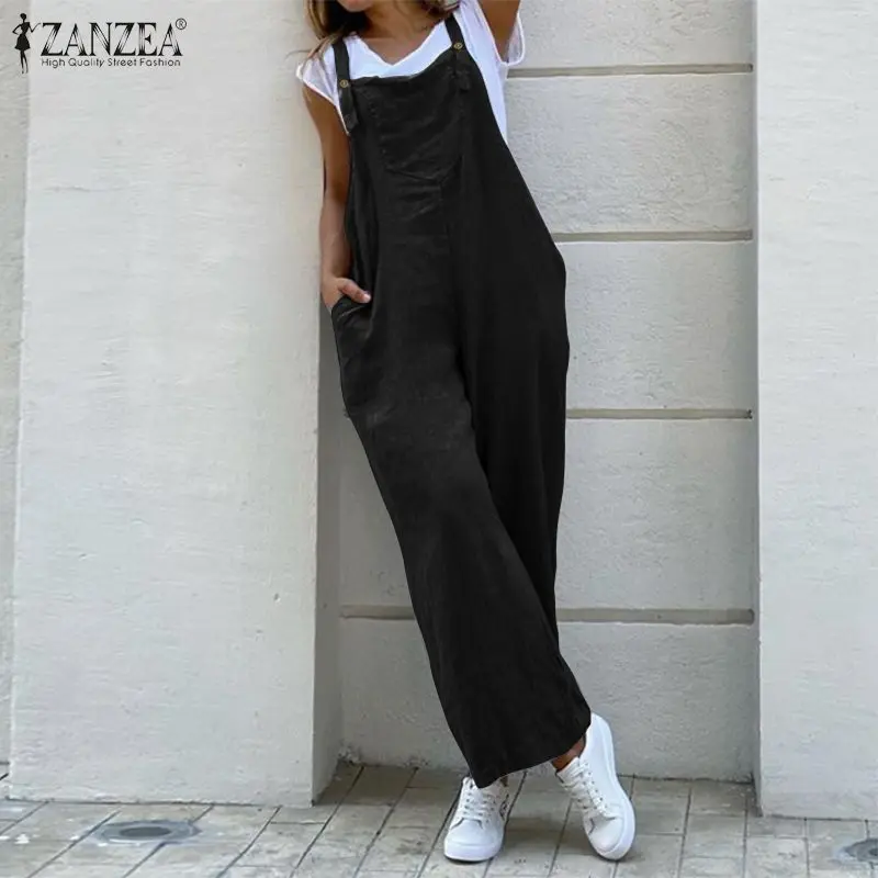 ZANZEA Rompers Womens Jumpsuit Causal Solid Overalls 2020 Vintage Female Wide Leg Pants Playsuits Long Pockets Combinaison Femme ZANZEA Rompers Womens Jumpsuit Causal Solid Overalls 2020 Vintage Female Wide Leg Pants Playsuits Long Pockets Combinaison Femme