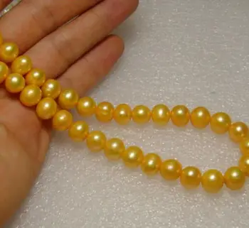 

Jewelry Pearl Necklace stunning 8-9mm south seas gold pearl necklace 18inch Free Shipping