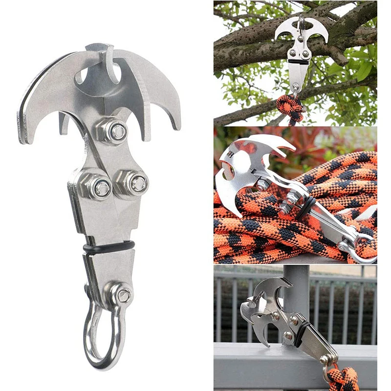 Folding Stainless Steel Gravity Grappling Hook Climbing Claw Carabiner Tools UK 