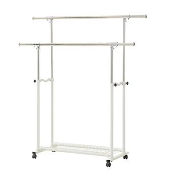 

Multi-function Retractable Double Rods Drying Rack Cloth Drying Stand Clothes Laundry Hanger with Wheels for Indoor Outdoor (Whi