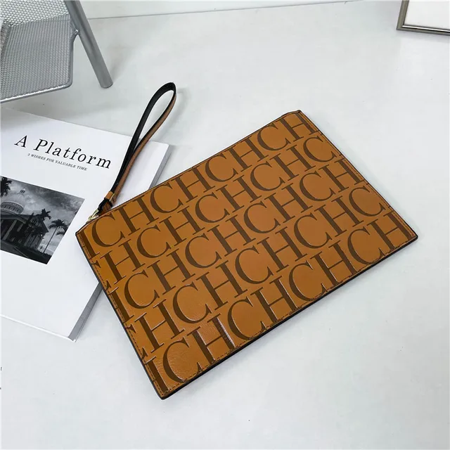 2021 New Luxury Brand CH Clutch Unisex High-quality CH Letter Pattern Clutch luxury envelope leather business clutch purse The first yellow