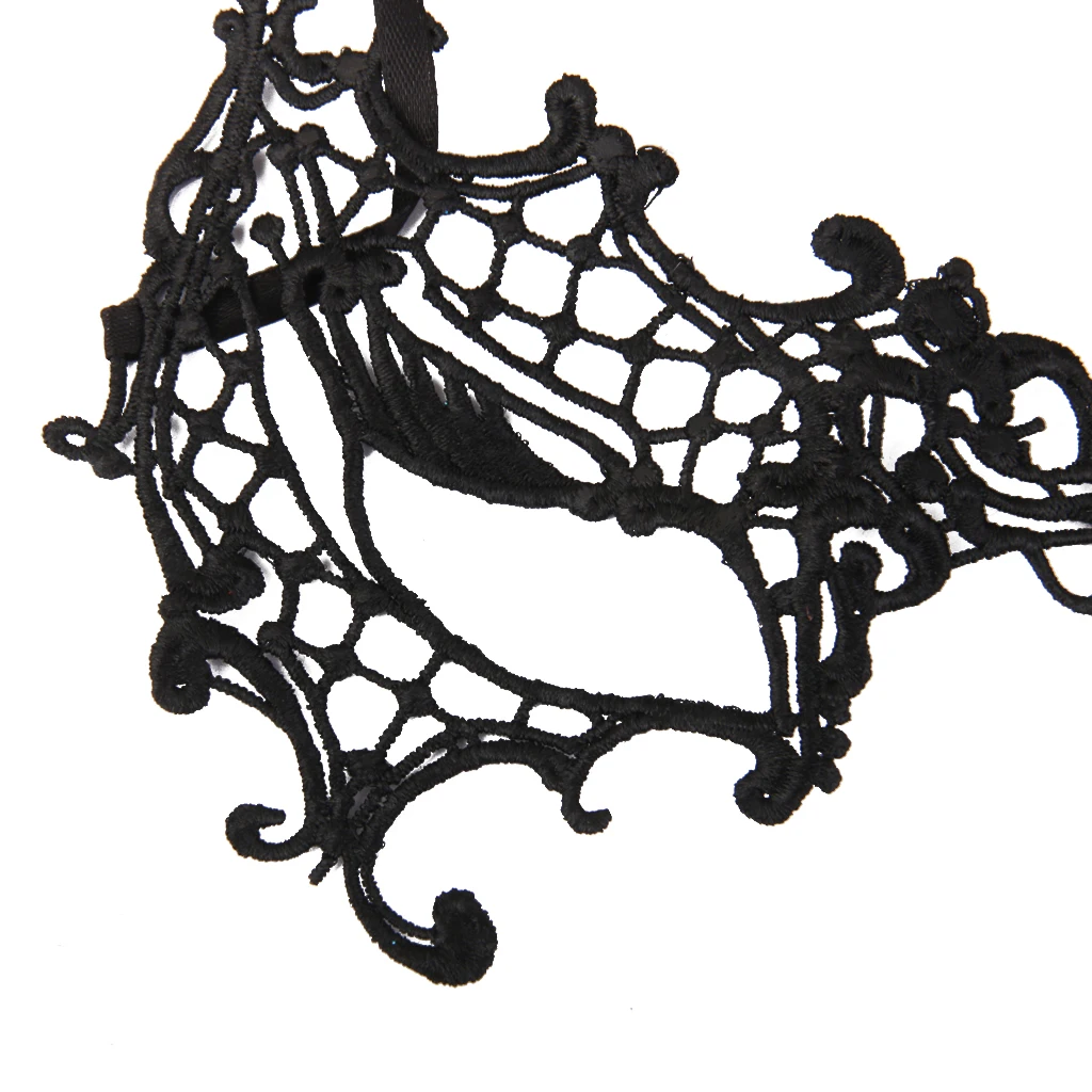 Stunning Lace Venetian Masquerade  One-Eyed Mask Ball Lady Costume Black