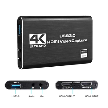 

Newest HDMI Video Capture Card 4K Screen Record USB3.0 1080P 60FPS Game Capture Device