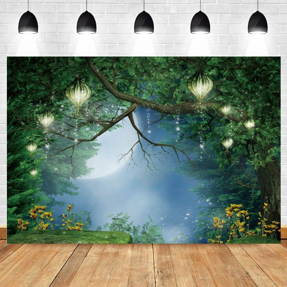 

Dreamy Forest Moon Lantern Fairy Tale World Baby Portrait Backdrop Photography Photographic Background Photo Studio Photophone